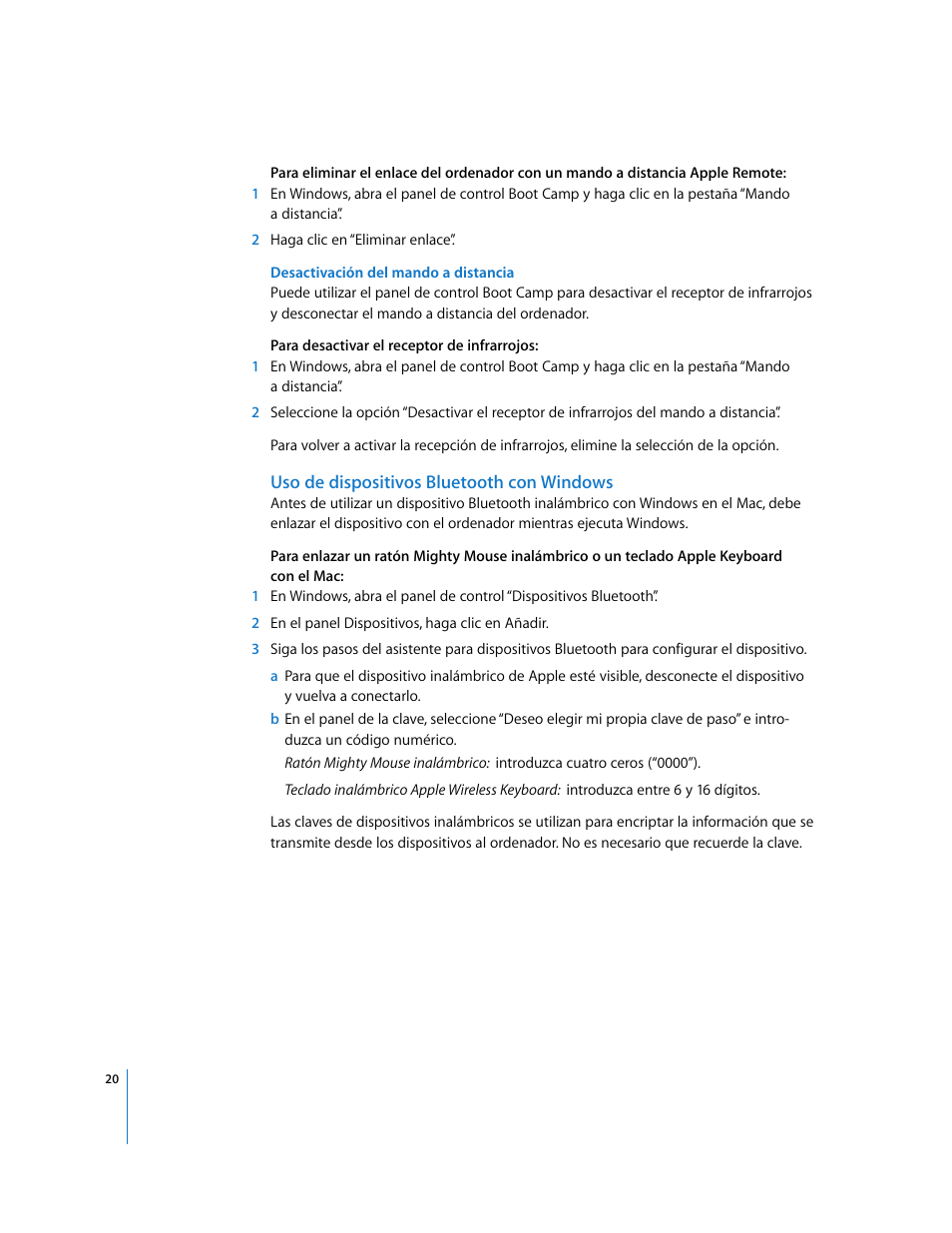 Uso de dispositivos bluetooth con windows | Apple Boot Camp (Mac OS X v10.5 Leopard) User Manual | Page 20 / 27
