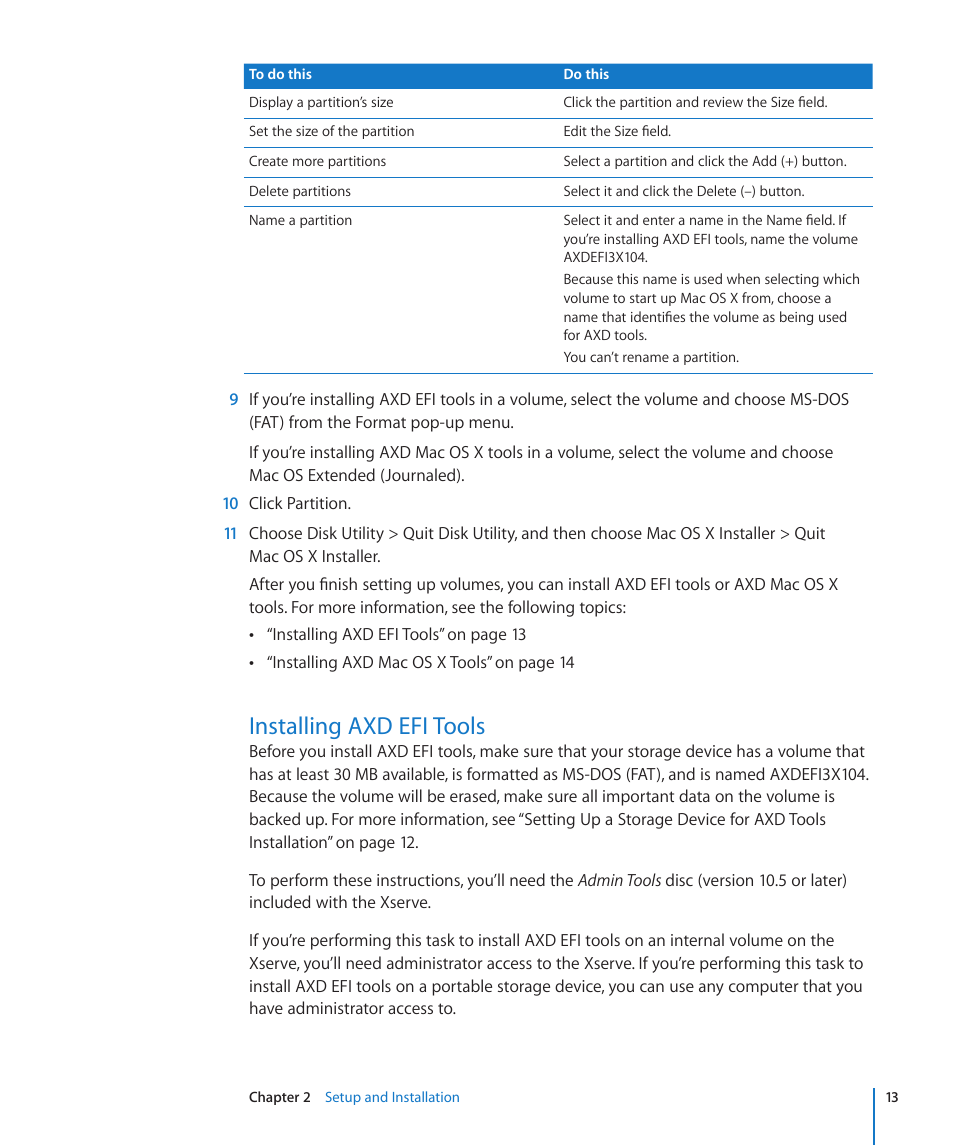 Installing axd efi tools | Apple Xserve - Apple Xserve User Manual | Page 13 / 48