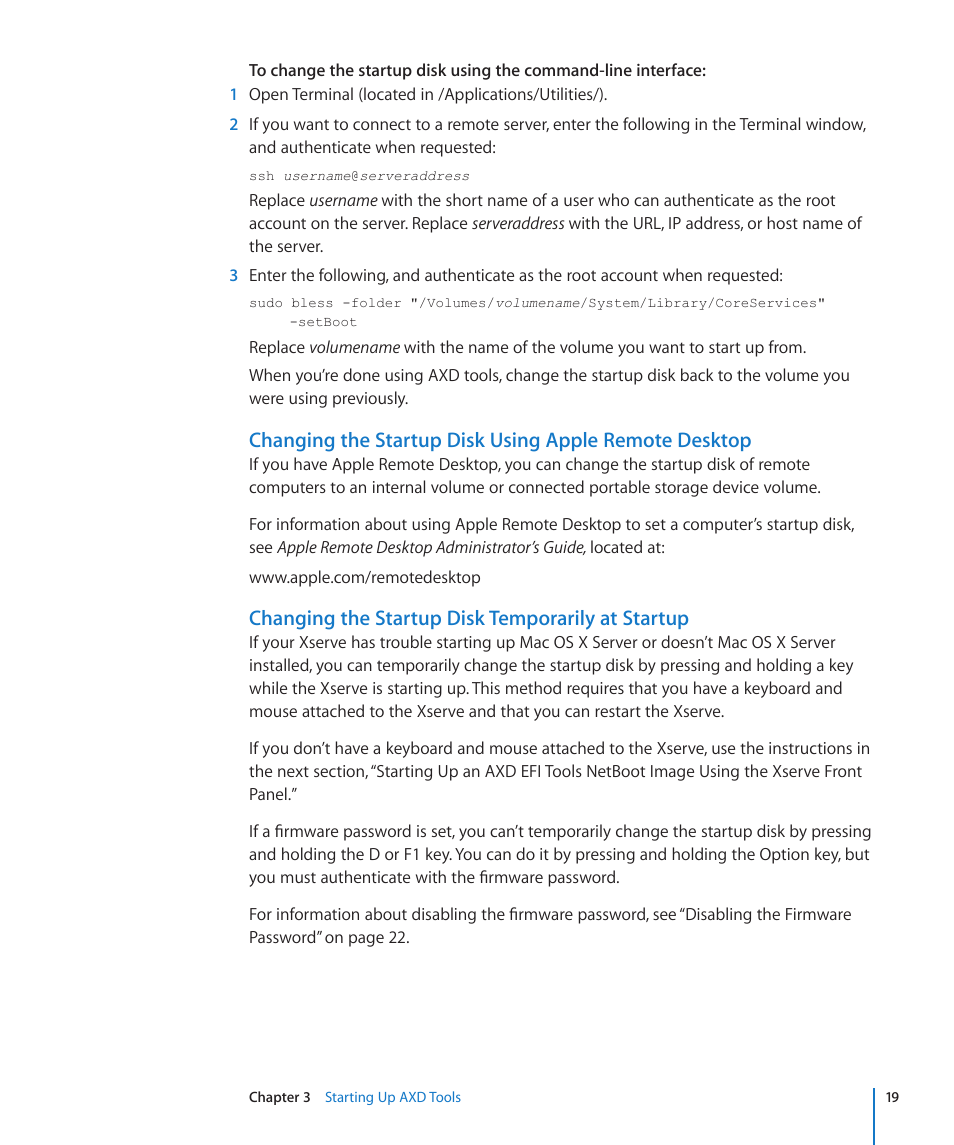 Changing the startup disk temporarily at startup | Apple Xserve - Apple Xserve User Manual | Page 19 / 48