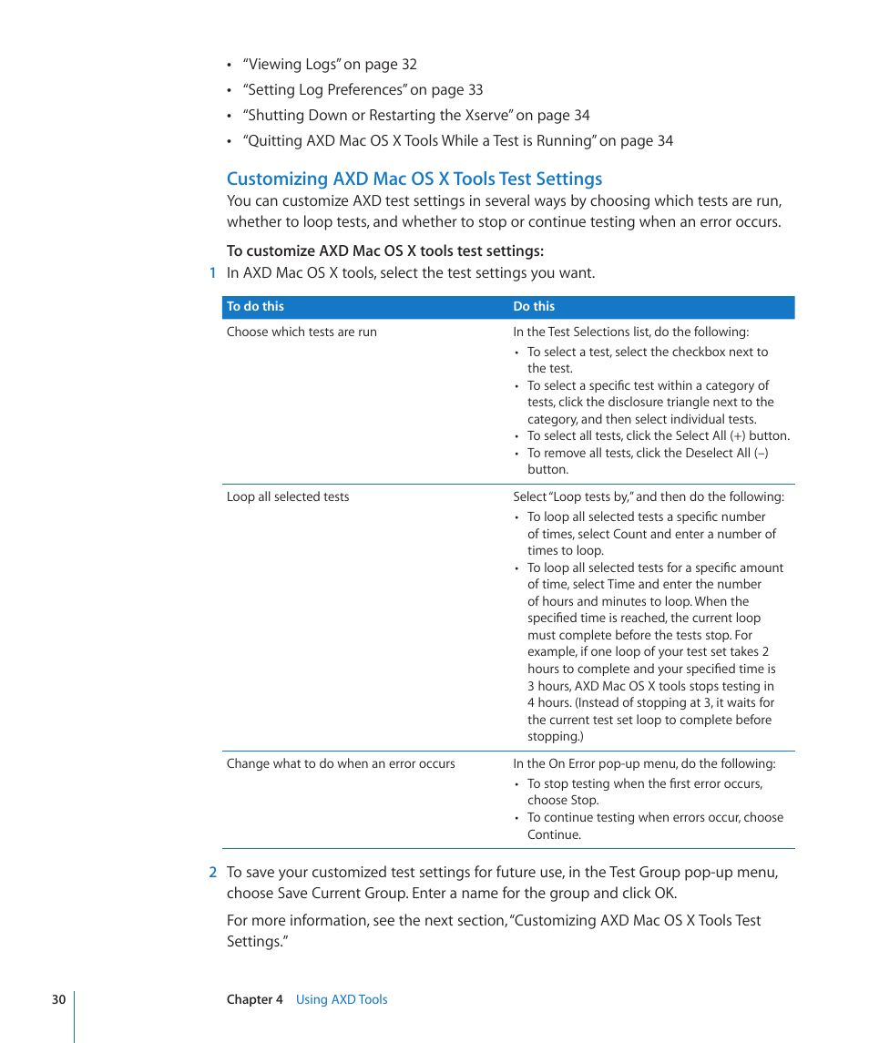 Customizing axd mac os x tools test settings | Apple Xserve - Apple Xserve User Manual | Page 30 / 48