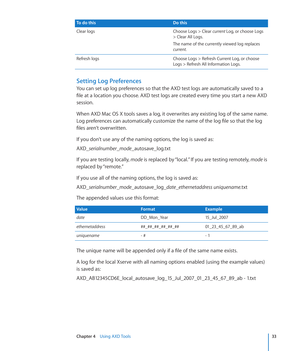 Setting log preferences | Apple Xserve - Apple Xserve User Manual | Page 33 / 48