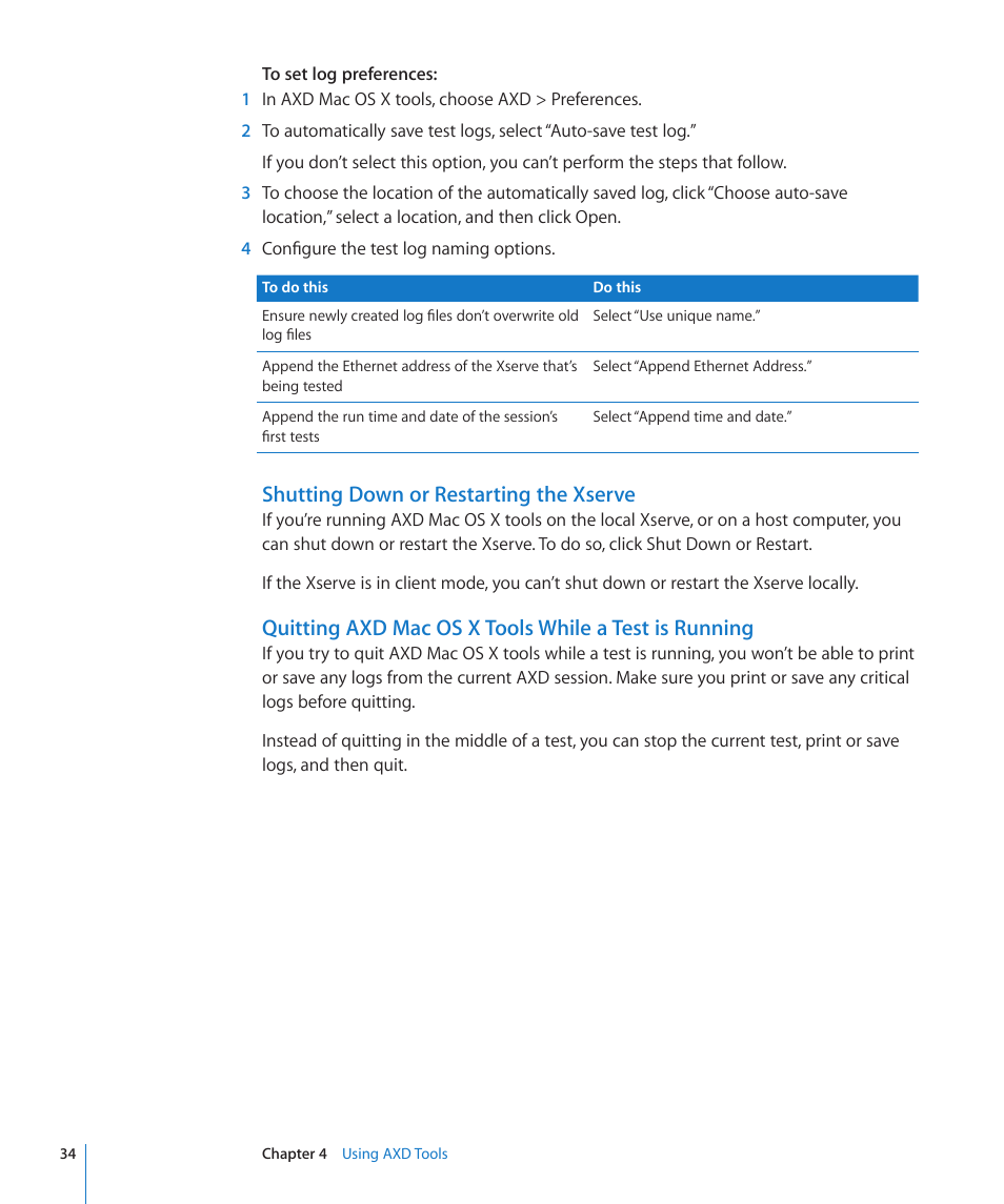 Shutting down or restarting the xserve | Apple Xserve - Apple Xserve User Manual | Page 34 / 48