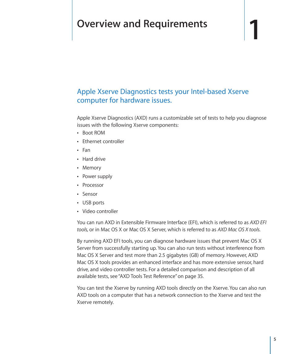 Chapter 1: overview and requirements, Overview and requirements | Apple Xserve - Apple Xserve User Manual | Page 5 / 48