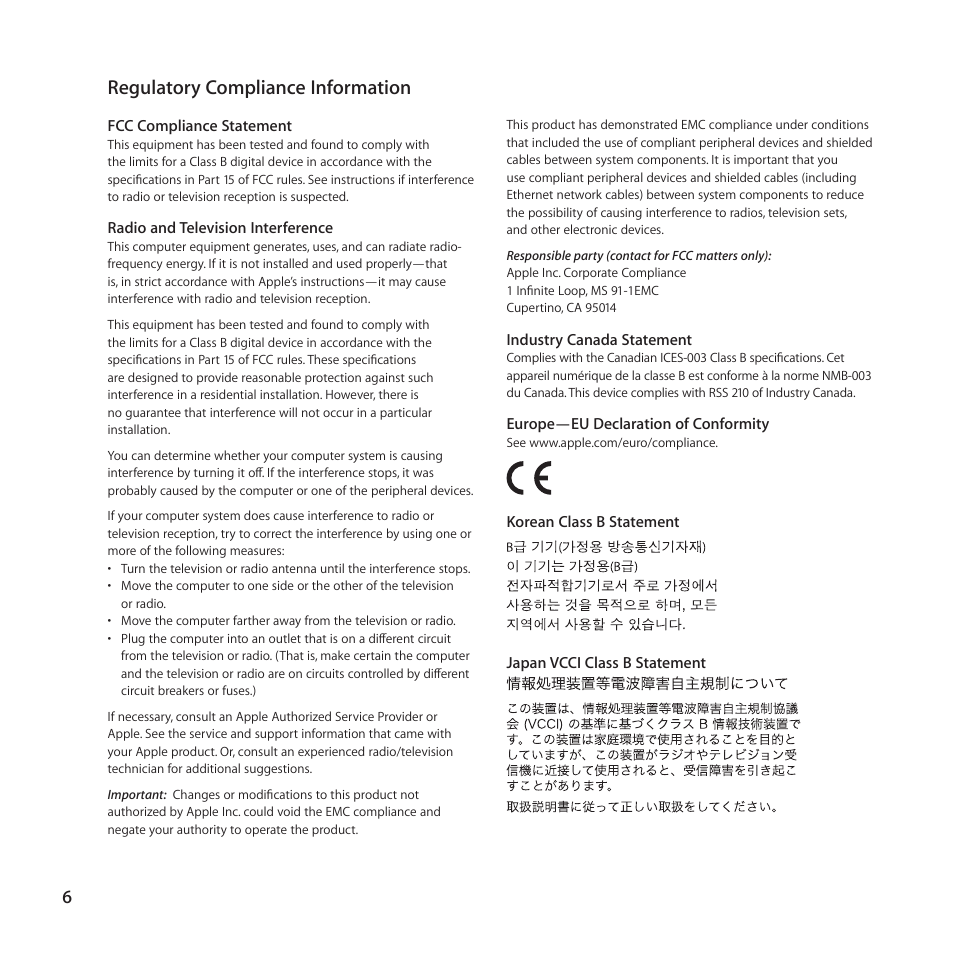 Regulatory compliance information | Apple USB SuperDrive User Manual | Page 6 / 8