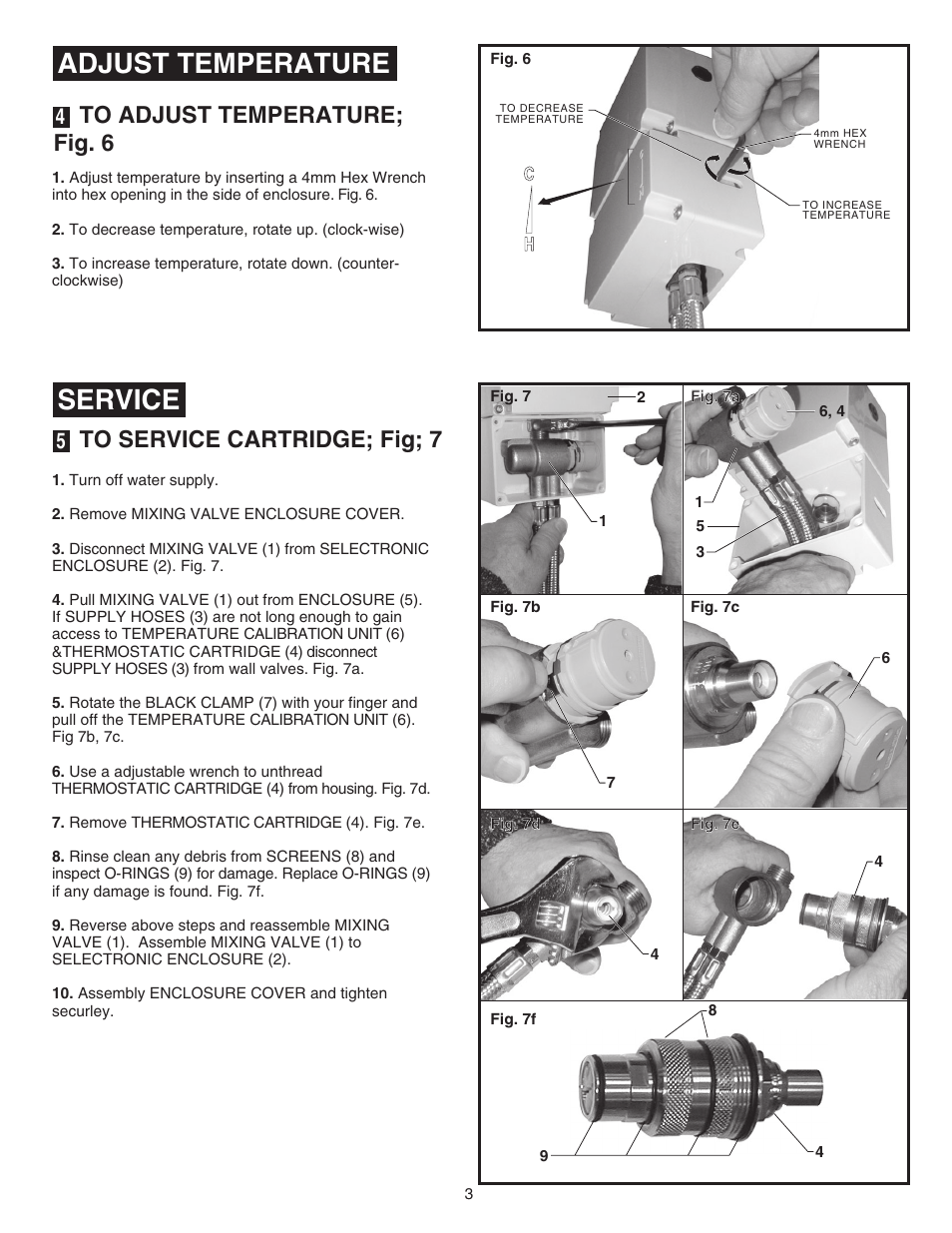 Service adjust temperature | American Standard SELECTRONIC 605XTMV User Manual | Page 4 / 5