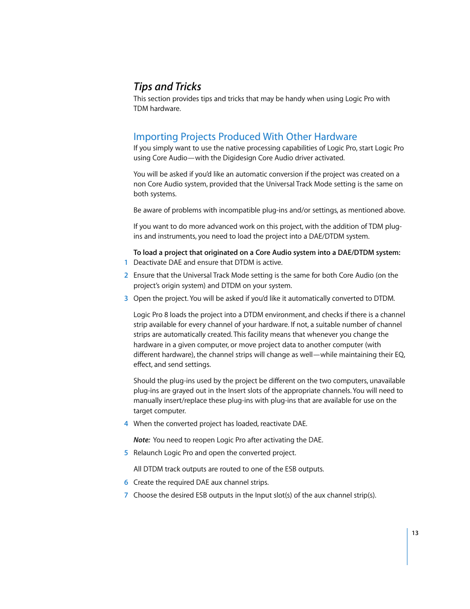 Tips and tricks, Importing projects produced with other hardware | Apple Logic Pro 8 TDM User Manual | Page 13 / 15