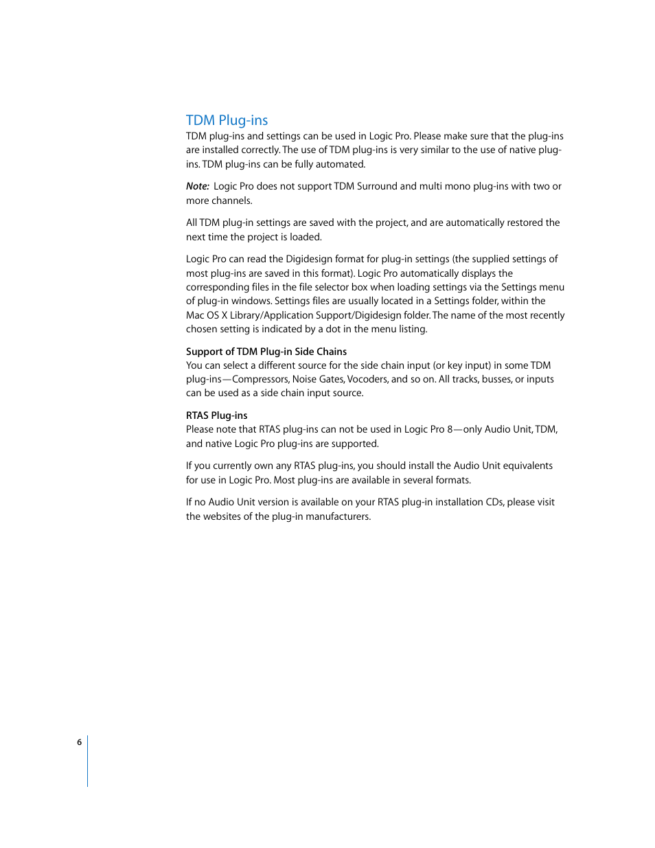 Tdm plug-ins | Apple Logic Pro 8 TDM User Manual | Page 6 / 15