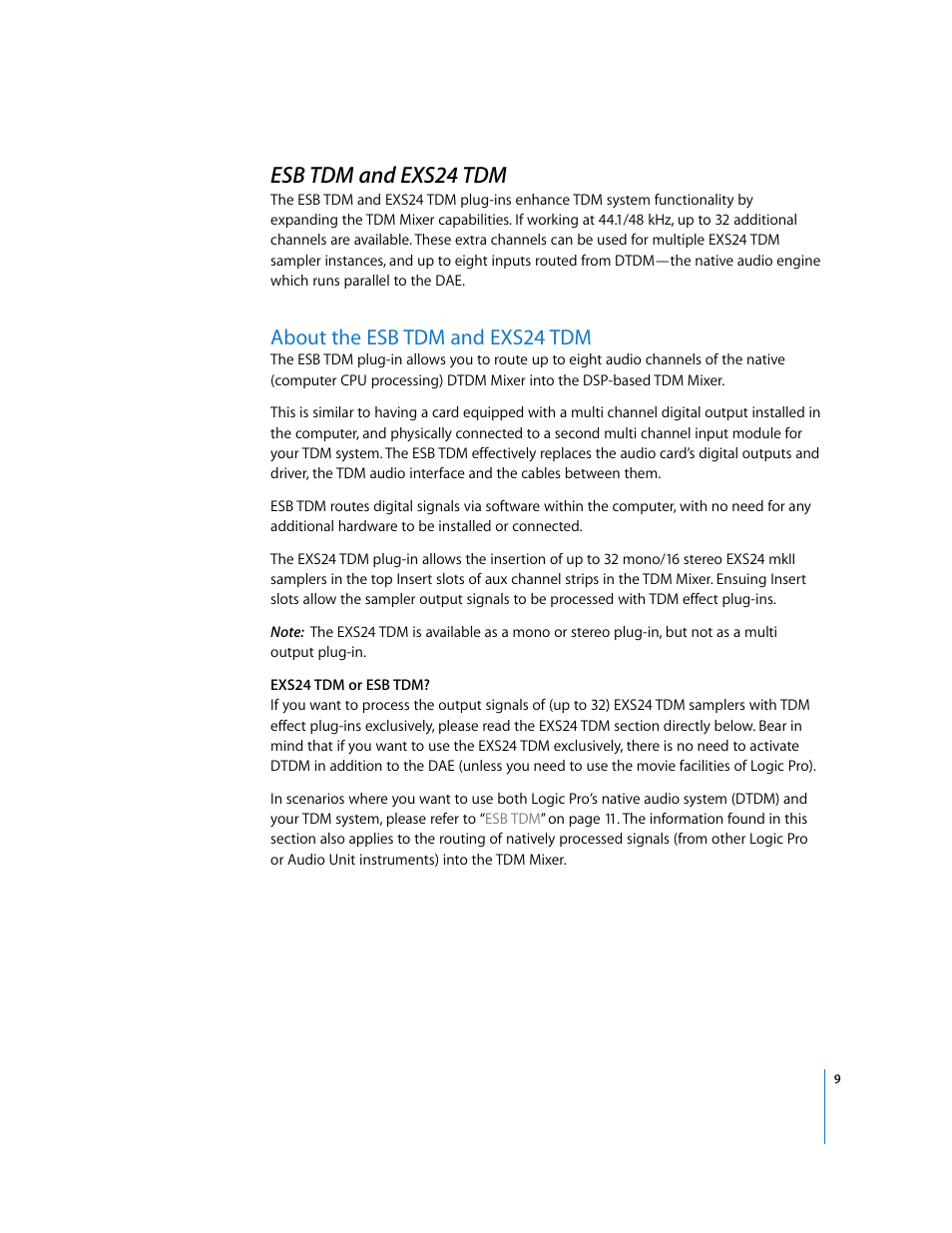 Esbtdm and exs24tdm, About the esbtdm and exs24tdm, Esb tdm and exs24 tdm | About the esb tdm and exs24 tdm | Apple Logic Pro 8 TDM User Manual | Page 9 / 15