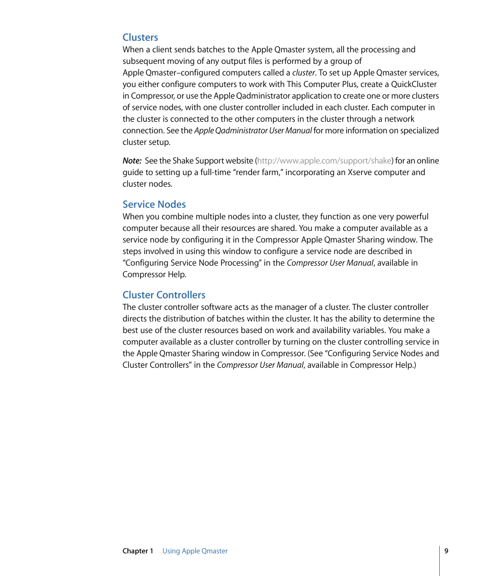 Clusters, Service nodes, Cluster controllers | Apple Qmaster 4 User Manual | Page 9 / 34