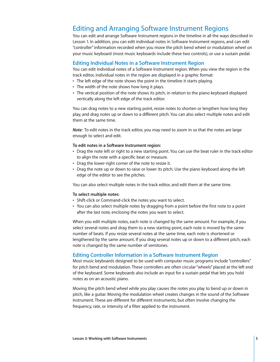 Editing and arranging software instrument regions | Apple GarageBand Tutorial: Lesson 3 User Manual | Page 5 / 6