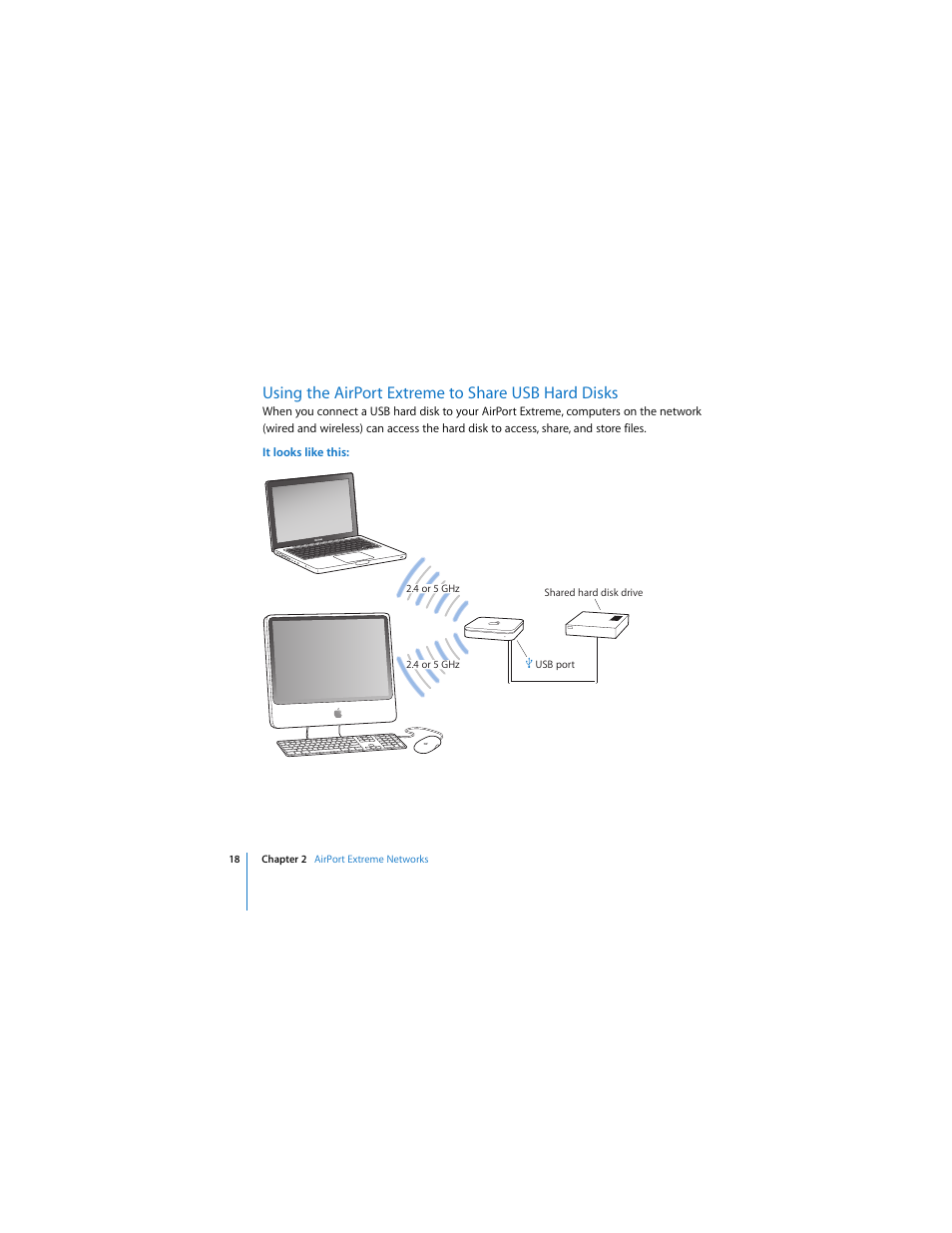 Using the airport extreme to share usb hard disks | Apple AirPort Extreme 802.11n (3rd Generation) User Manual | Page 18 / 44
