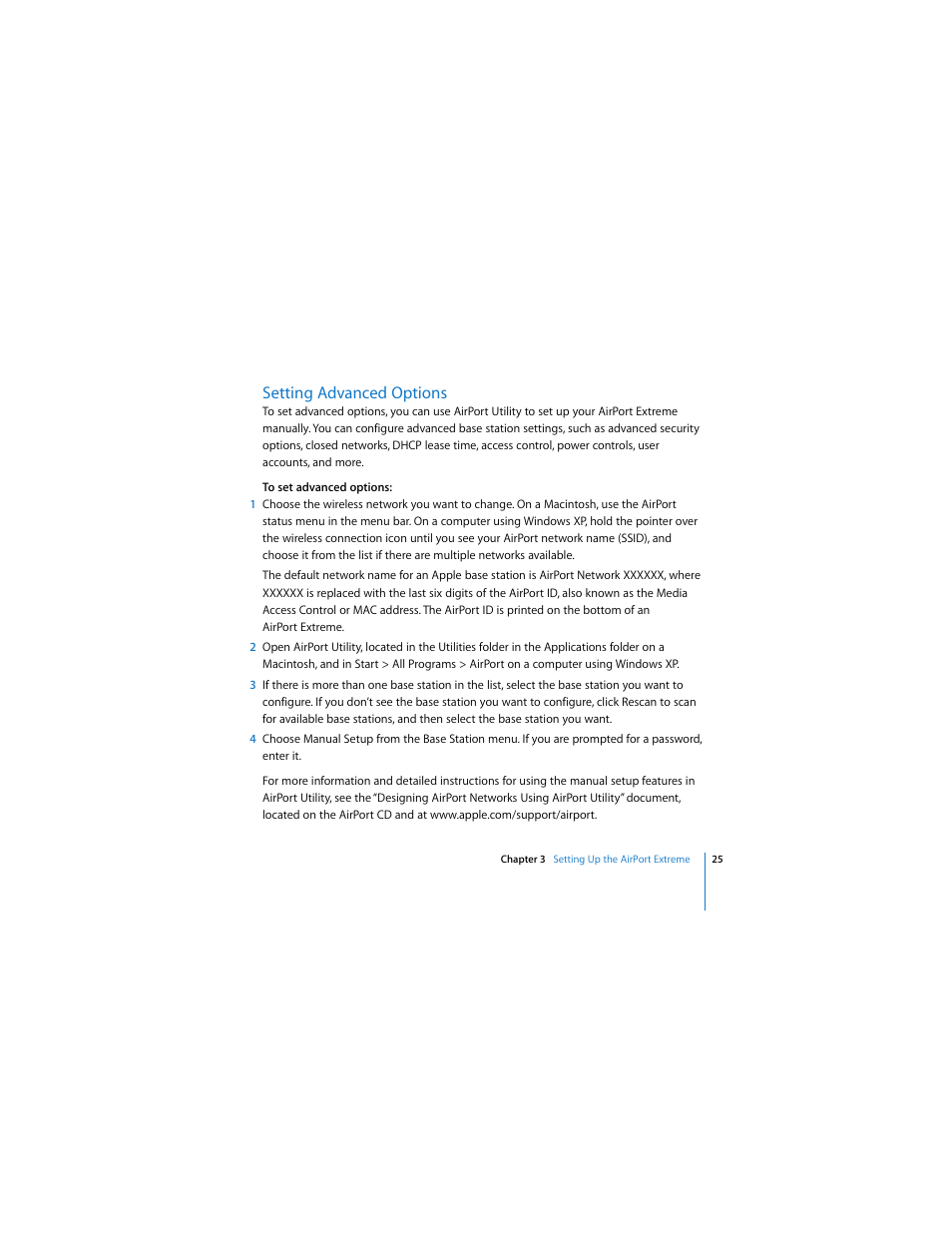 Setting advanced options | Apple AirPort Extreme 802.11n (3rd Generation) User Manual | Page 25 / 44