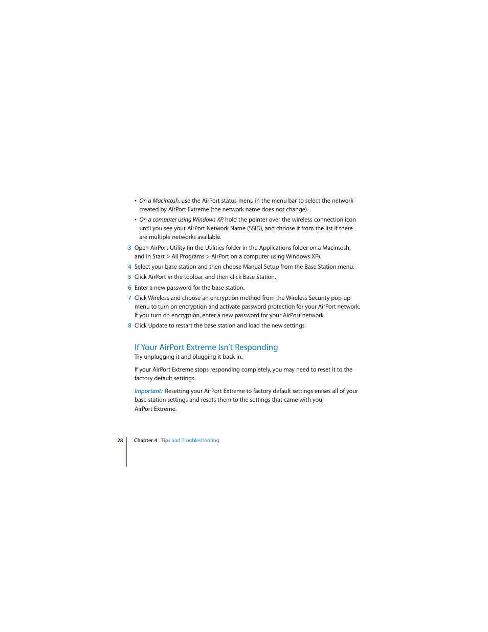 If your airportextreme isn’t responding, If your airport extreme isn’t responding | Apple AirPort Extreme 802.11n (3rd Generation) User Manual | Page 28 / 44