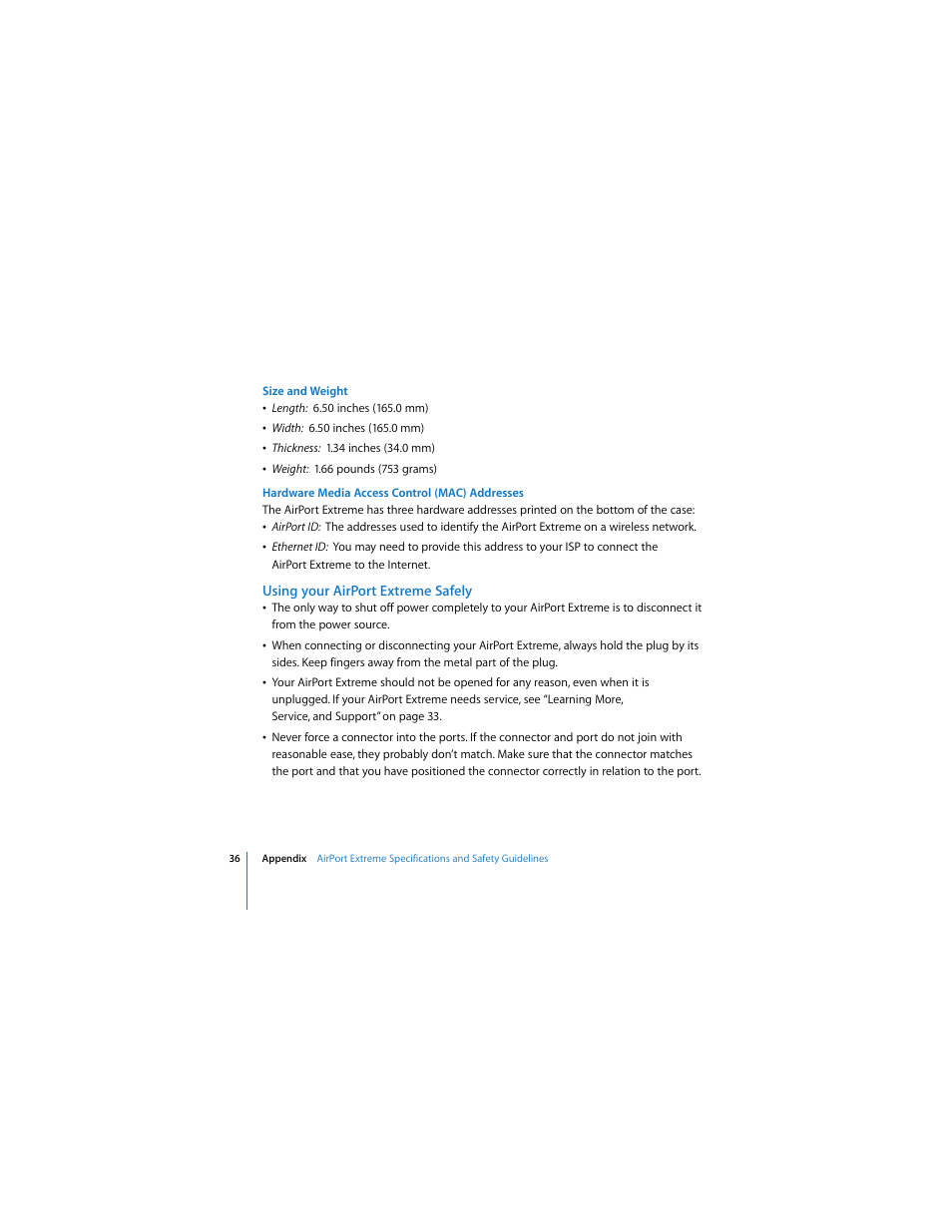 Using your airportextreme safely | Apple AirPort Extreme 802.11n (3rd Generation) User Manual | Page 36 / 44