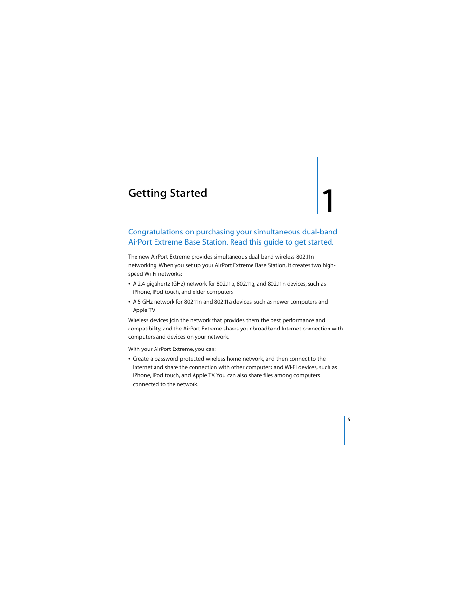 Getting started | Apple AirPort Extreme 802.11n (3rd Generation) User Manual | Page 5 / 44