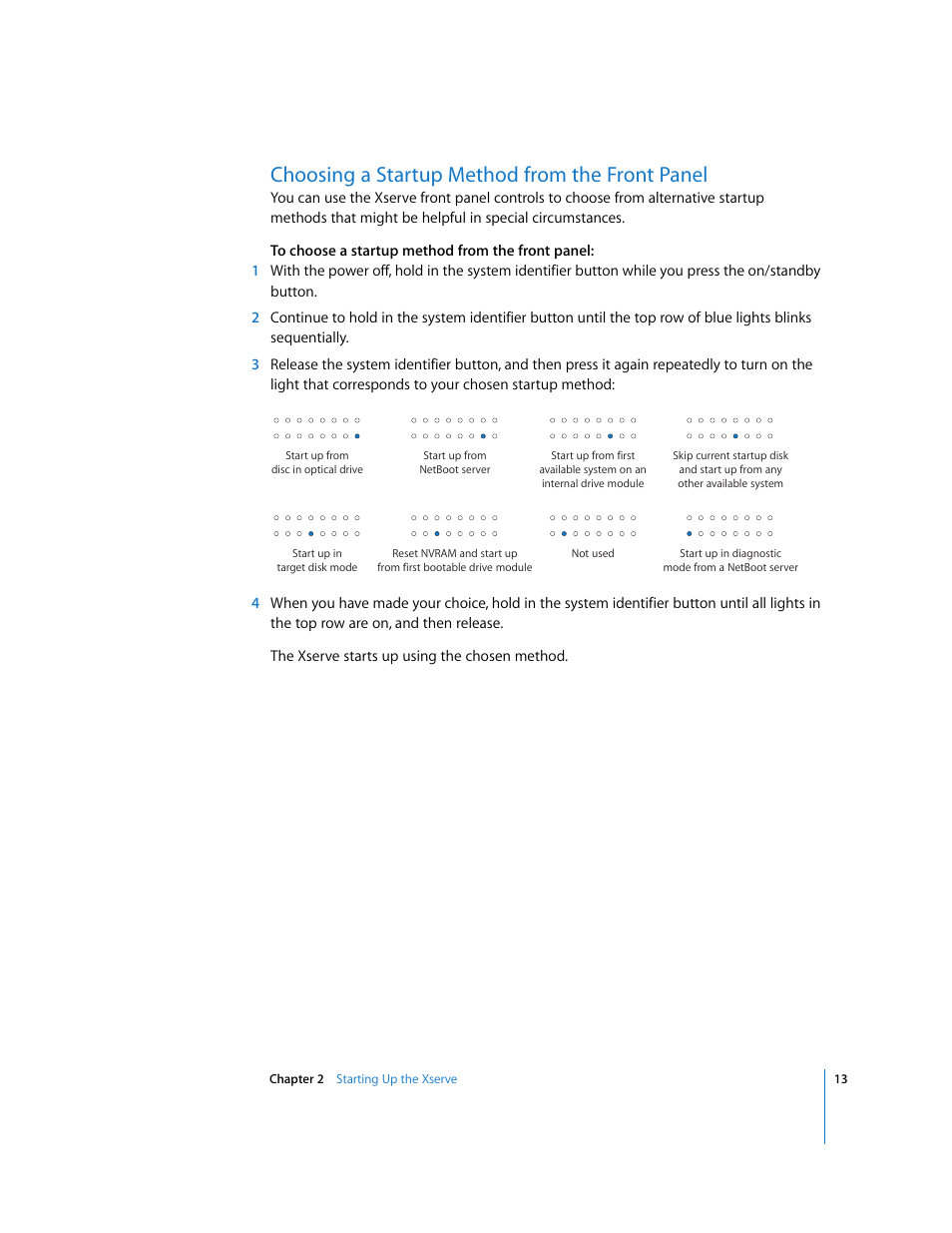 Choosing a startup method from the front panel | Apple Xserve (Early 2008) User Manual | Page 13 / 31