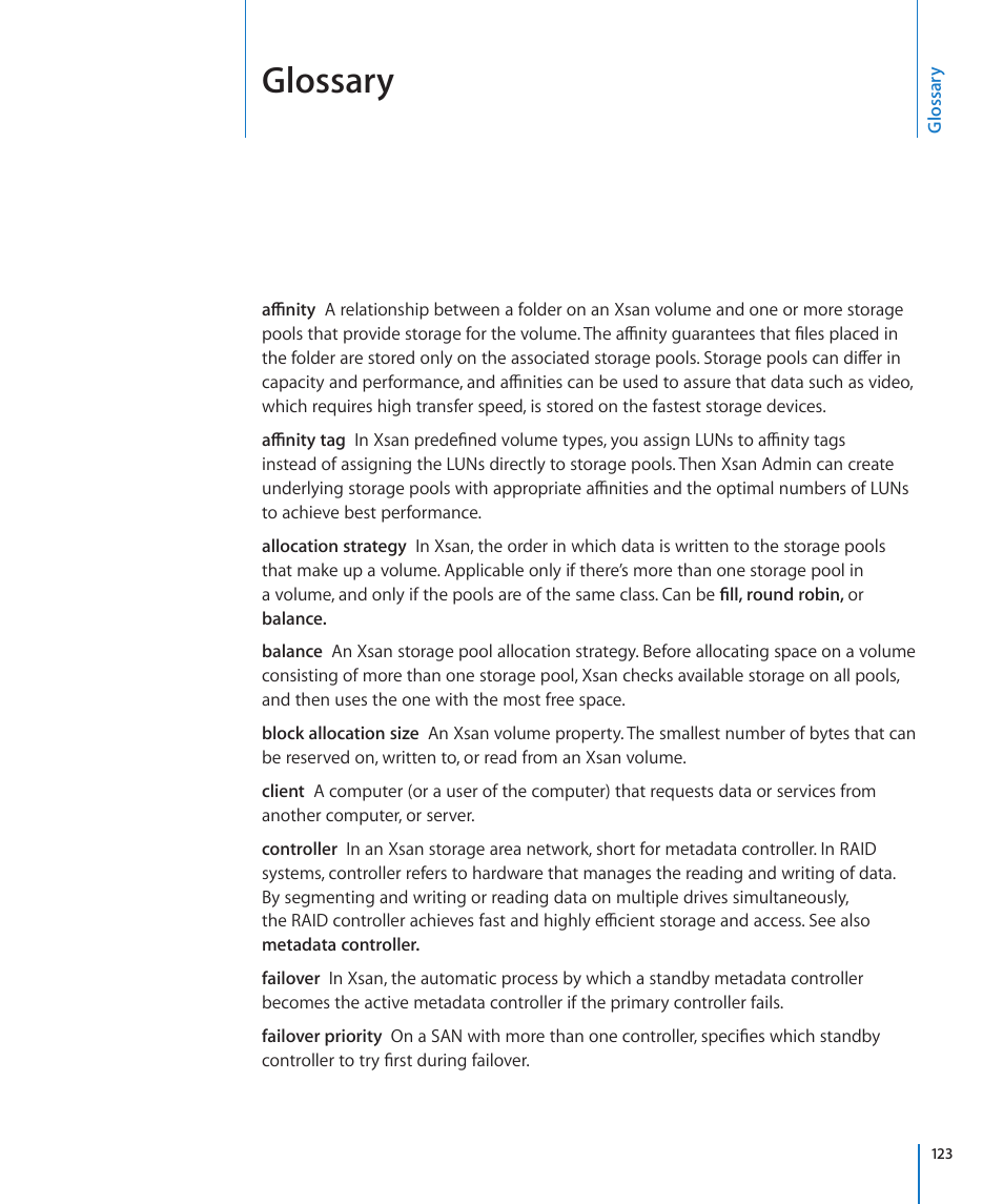 Glossary | Apple Xsan 2 (Third Edition) User Manual | Page 123 / 129