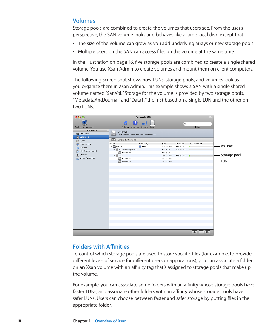 Volumes, Folders with affinities | Apple Xsan 2 (Third Edition) User Manual | Page 18 / 129