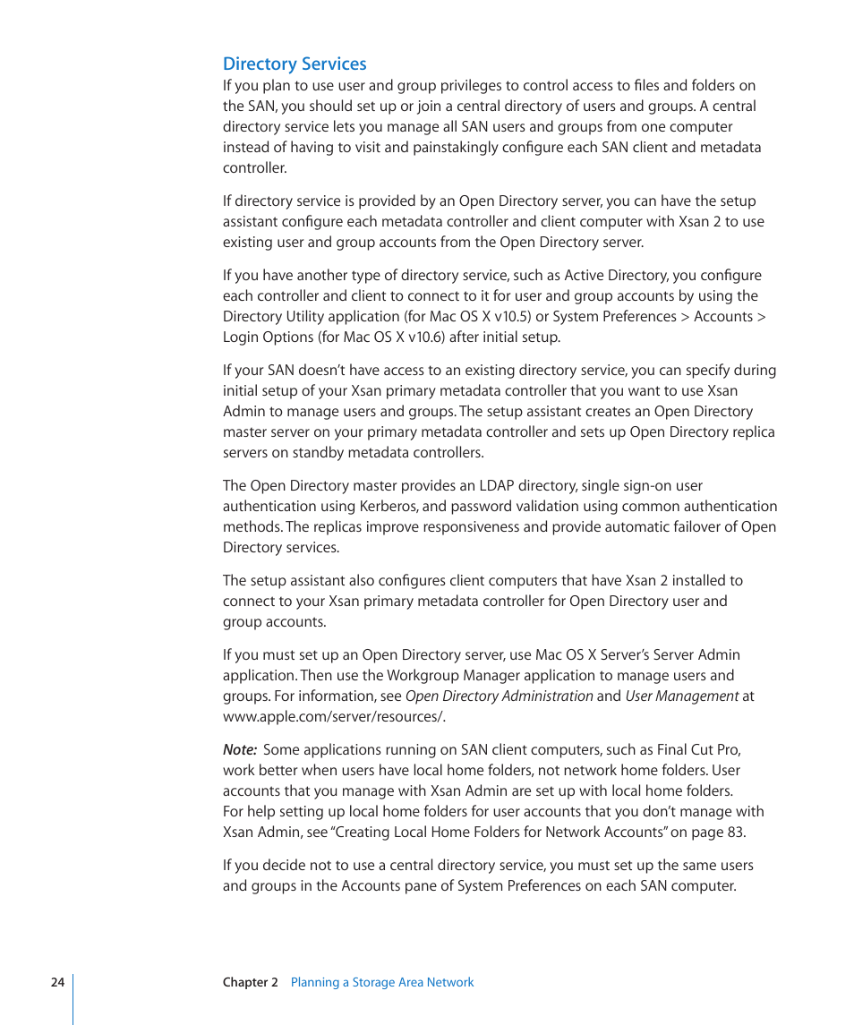 Directory services | Apple Xsan 2 (Third Edition) User Manual | Page 24 / 129