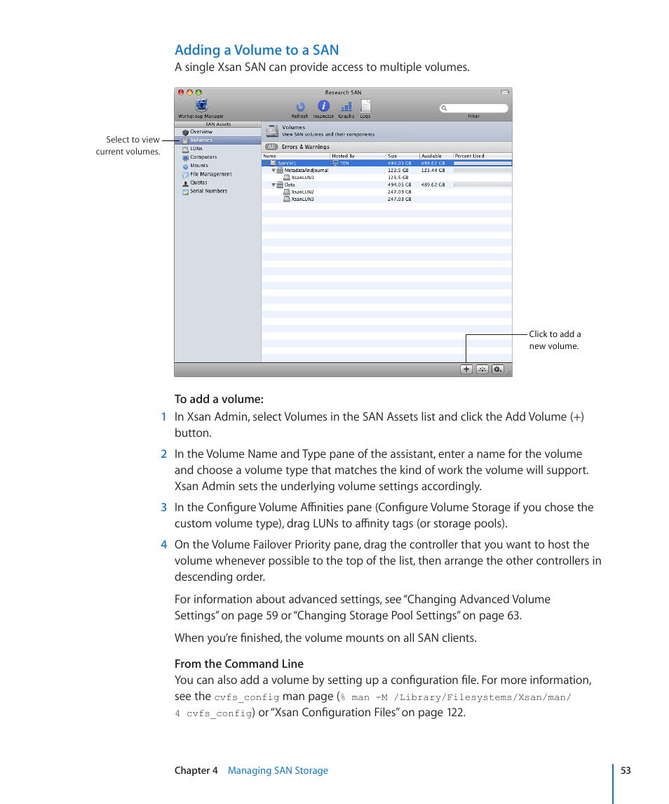 Adding a volume to a san | Apple Xsan 2 (Third Edition) User Manual | Page 53 / 129