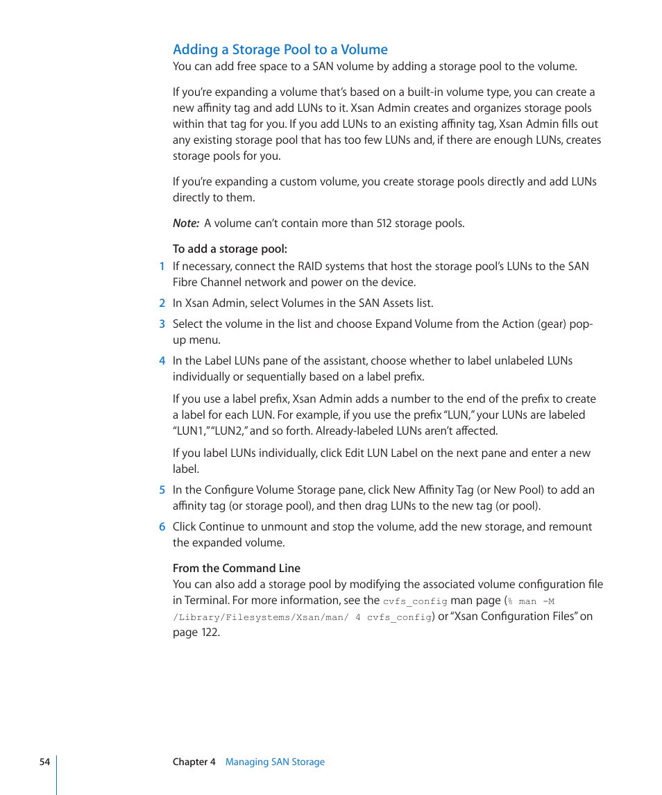 Adding a storage pool to a volume | Apple Xsan 2 (Third Edition) User Manual | Page 54 / 129