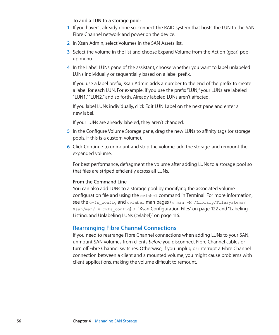 Rearranging fibre channel connections | Apple Xsan 2 (Third Edition) User Manual | Page 56 / 129