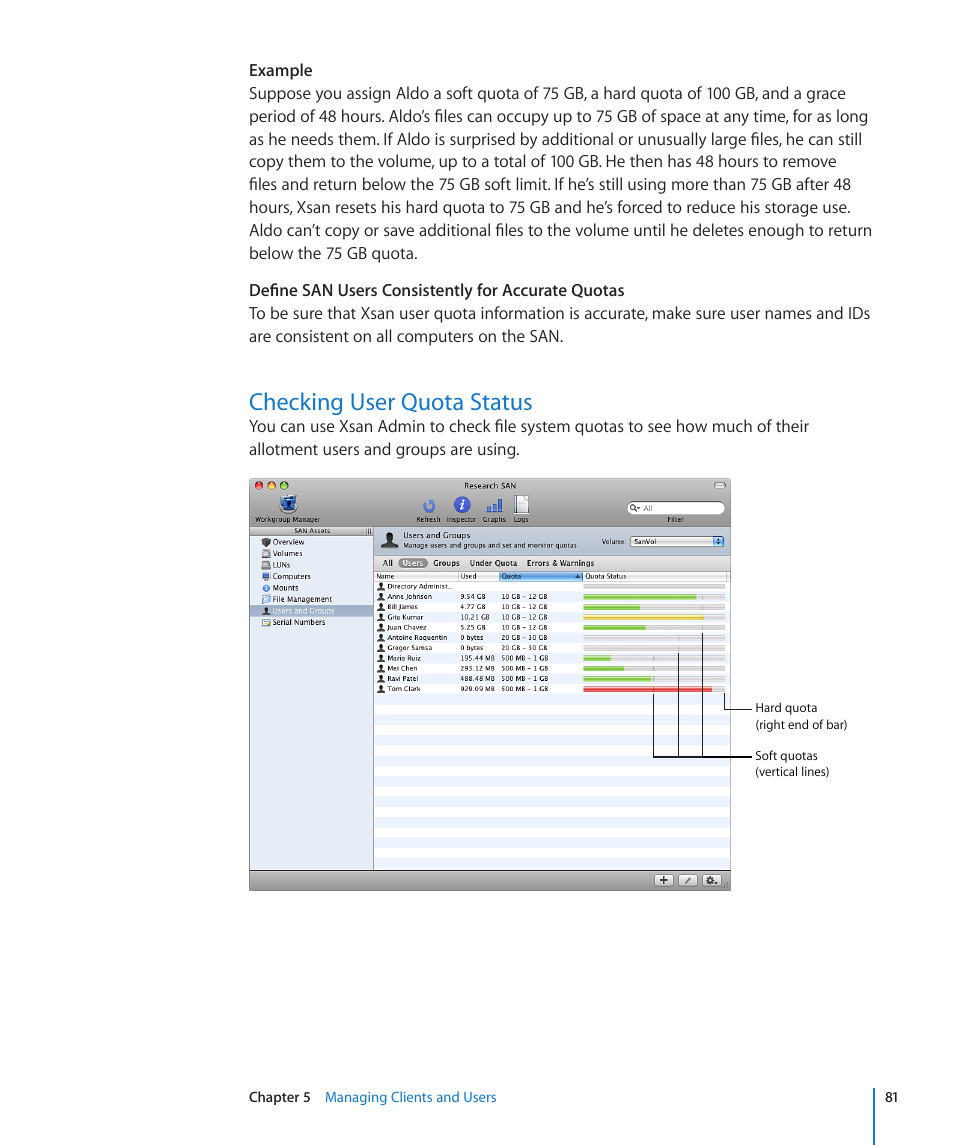 Checking user quota status, 81 checking user quota status | Apple Xsan 2 (Third Edition) User Manual | Page 81 / 129