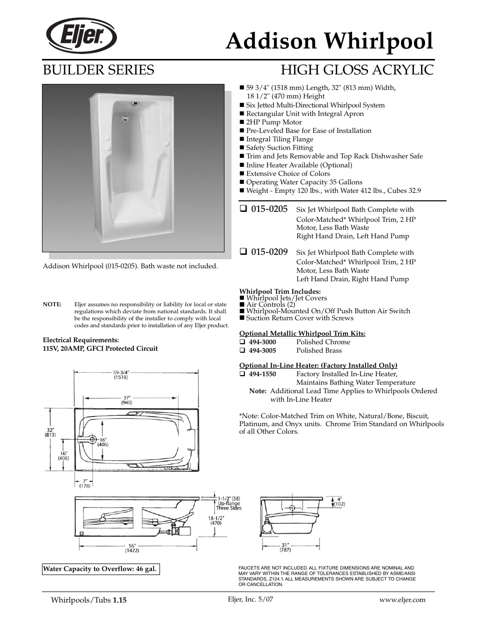 American Standard 015-0205 User Manual | 1 page