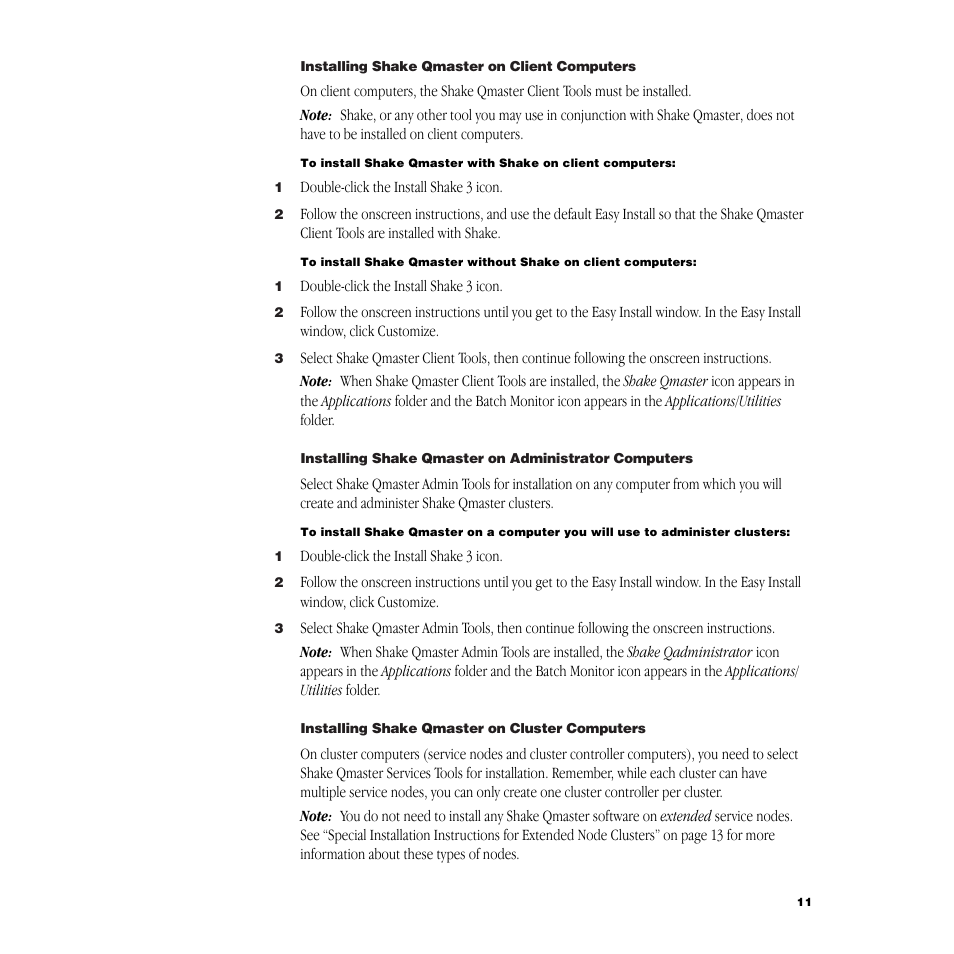 Installing shake qmaster on client computers, Installing shake qmaster on cluster computers | Apple Shake 3.0 User Manual | Page 11 / 16