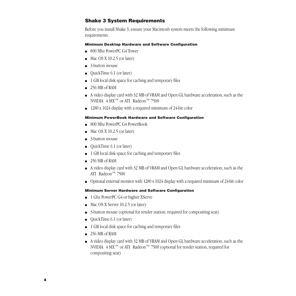 Shake3 system requirements | Apple Shake 3.0 User Manual | Page 4 / 16