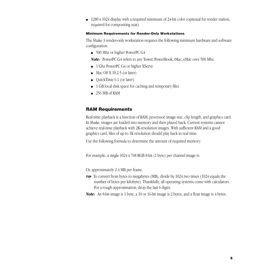 Ram requirements | Apple Shake 3.0 User Manual | Page 5 / 16