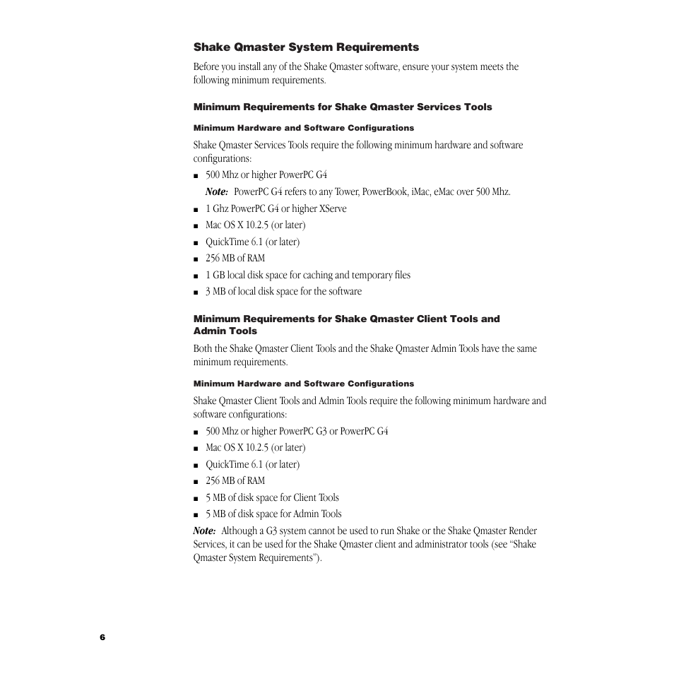 Shake qmaster system requirements | Apple Shake 3.0 User Manual | Page 6 / 16