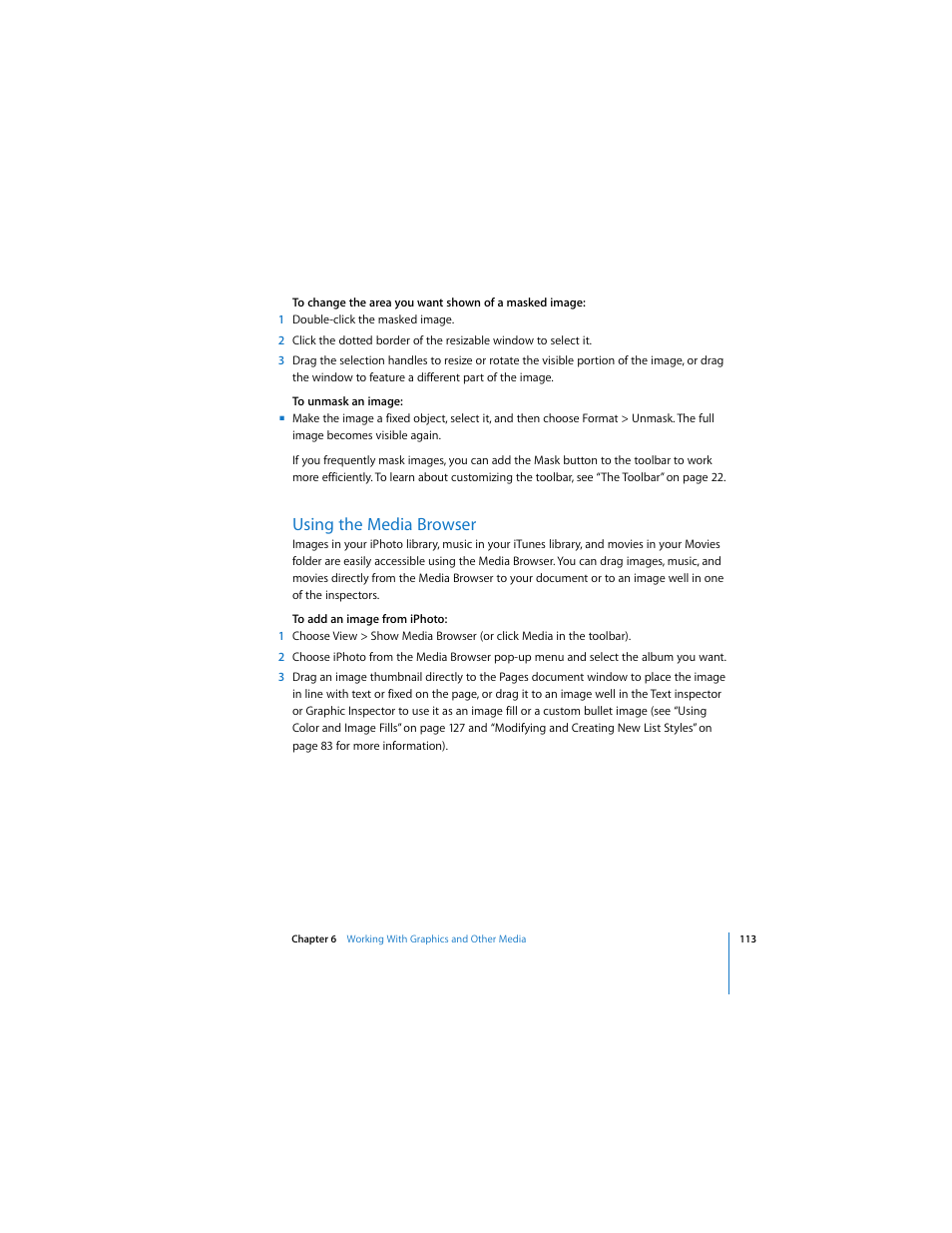 Using the media browser | Apple Pages User Manual | Page 113 / 192