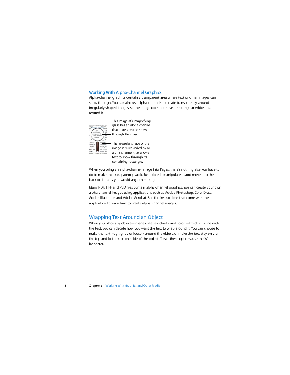 Working with alpha-channel graphics, Wrapping text around an object | Apple Pages User Manual | Page 118 / 192