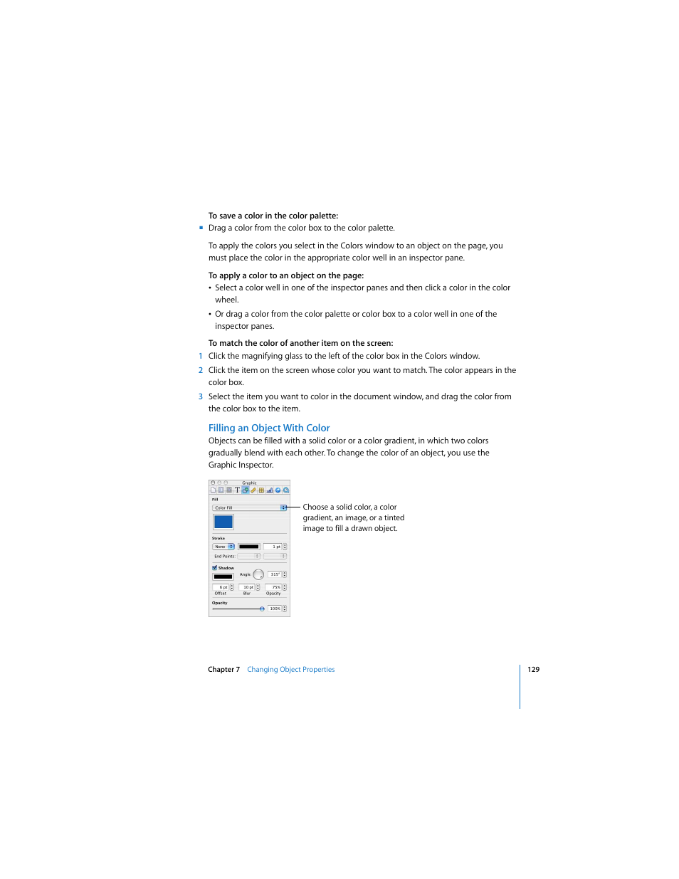 Filling an object with color | Apple Pages User Manual | Page 129 / 192