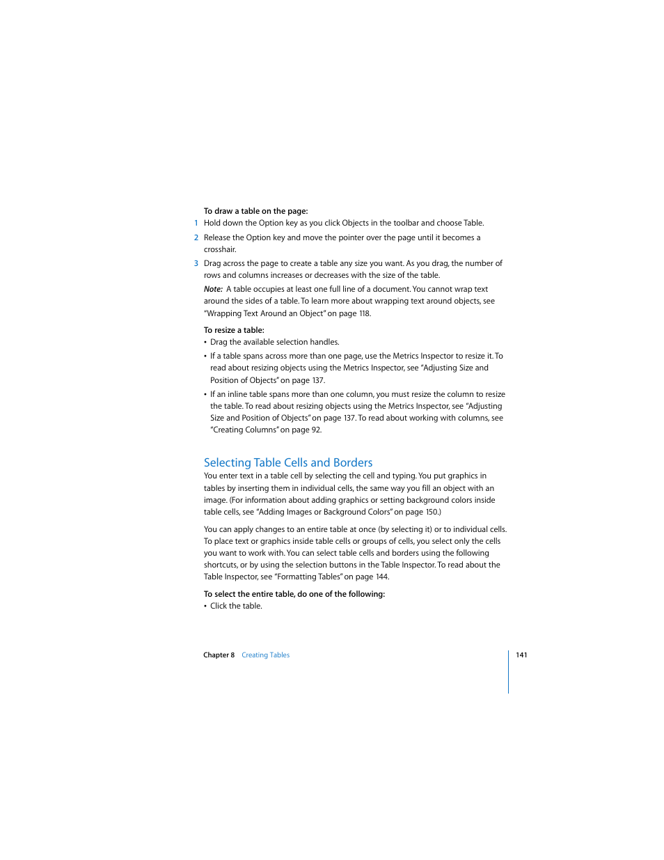 Selecting table cells and borders | Apple Pages User Manual | Page 141 / 192