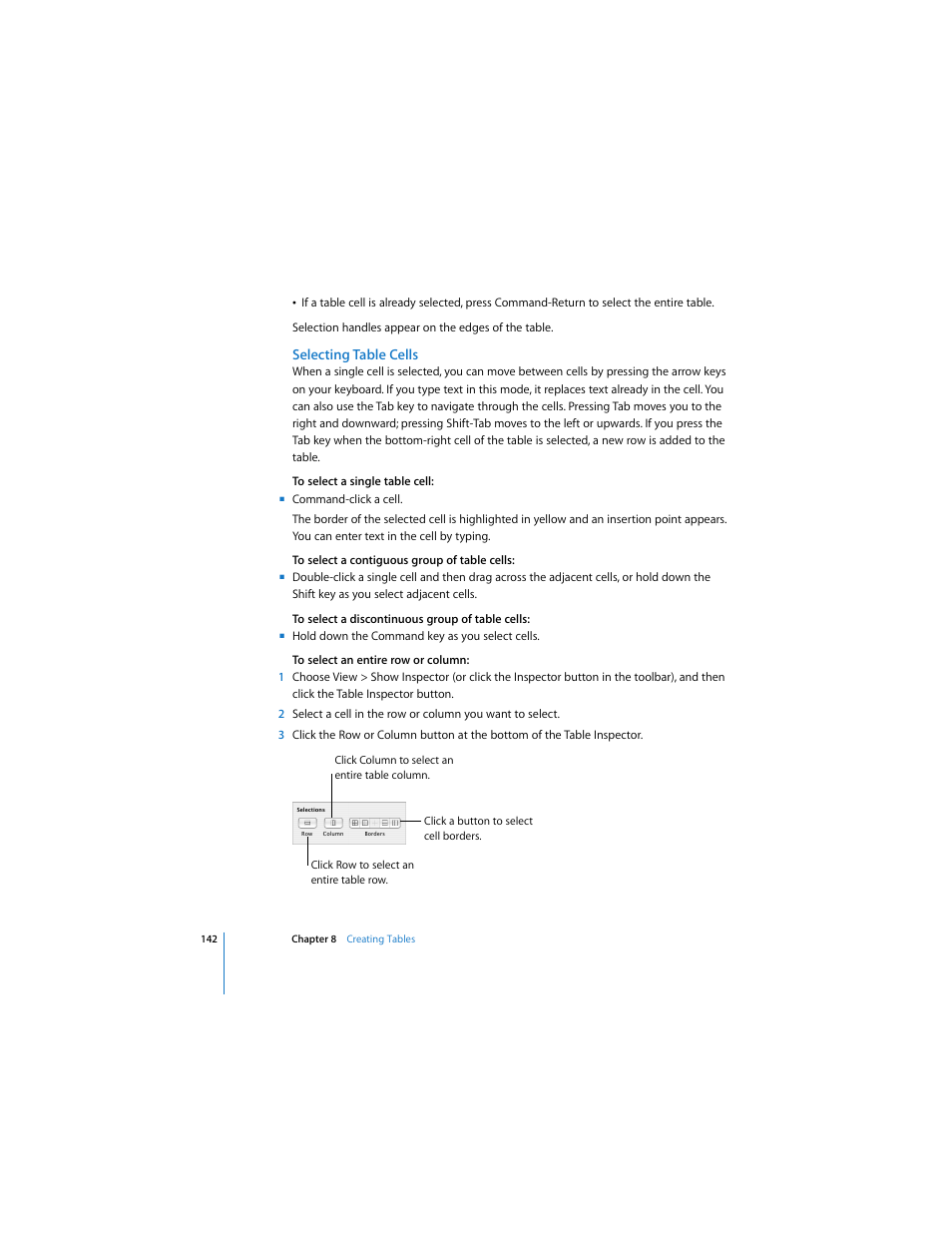 Selecting table cells | Apple Pages User Manual | Page 142 / 192