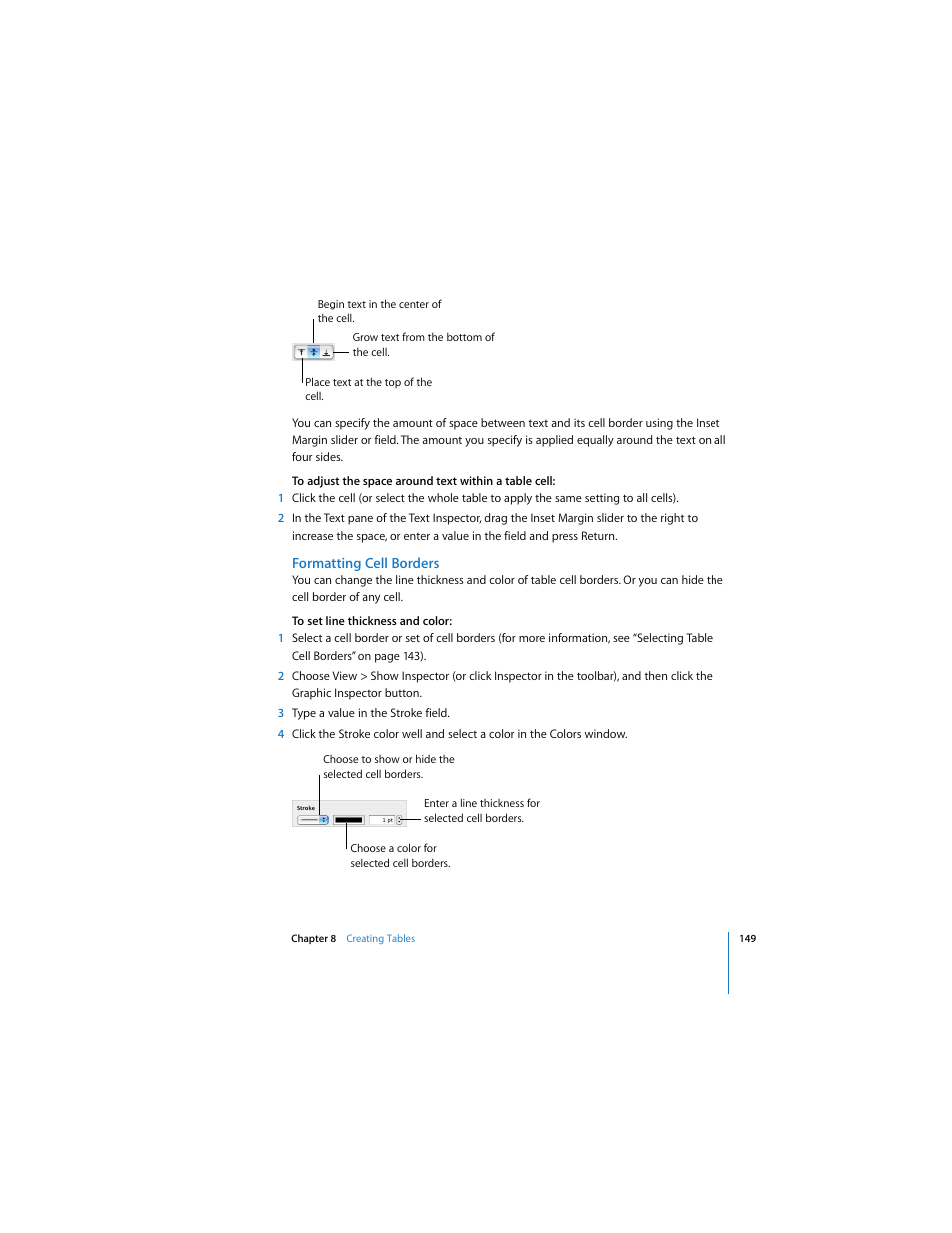 Formatting cell borders | Apple Pages User Manual | Page 149 / 192