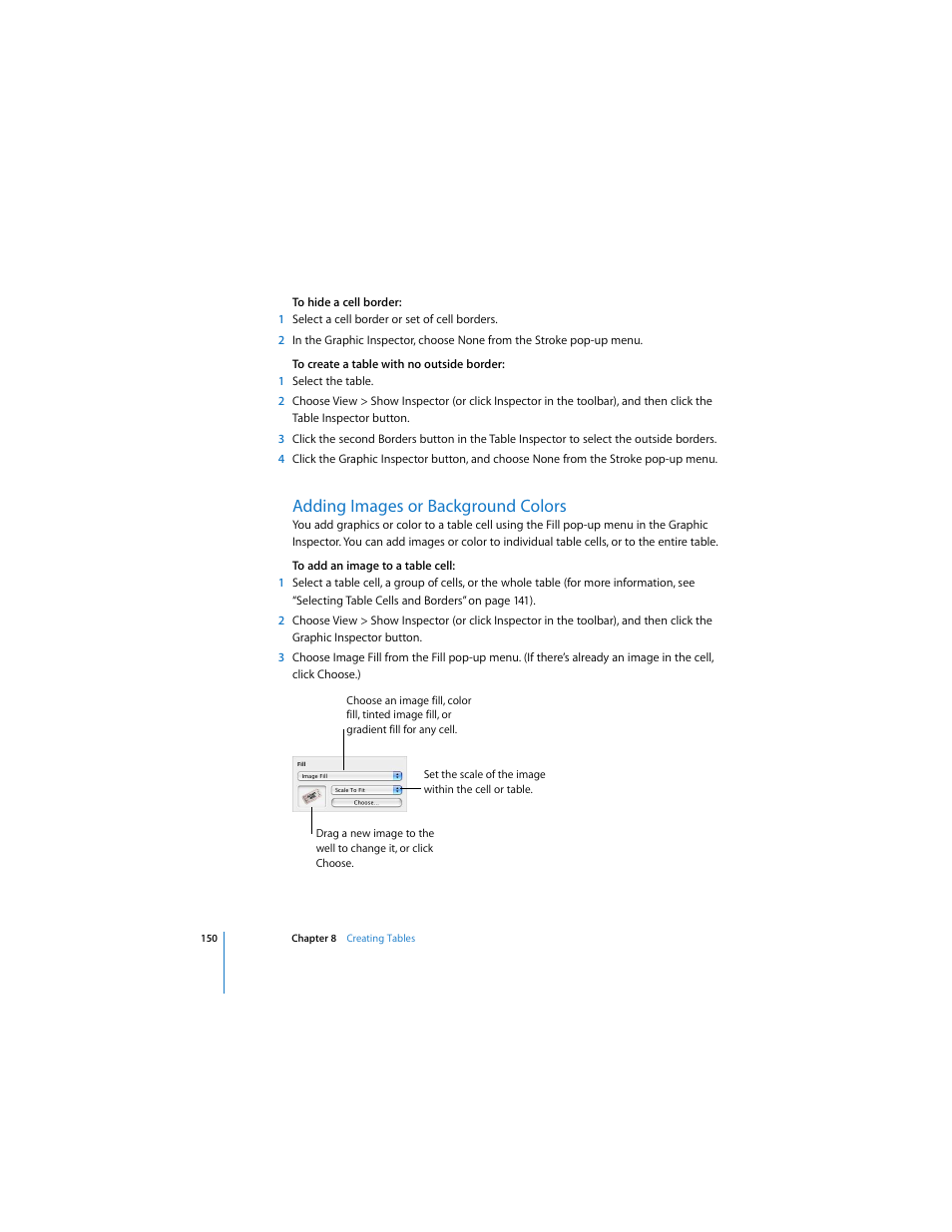 Adding images or background colors | Apple Pages User Manual | Page 150 / 192