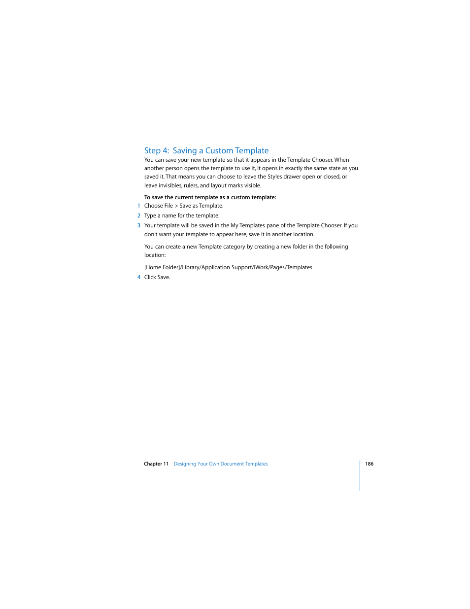 Step 4: saving a custom template | Apple Pages User Manual | Page 186 / 192