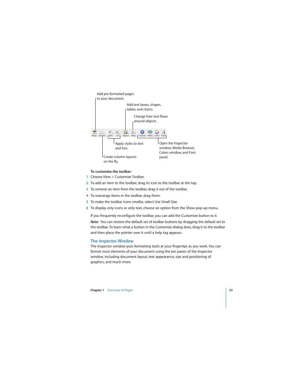 The inspector window | Apple Pages User Manual | Page 23 / 192