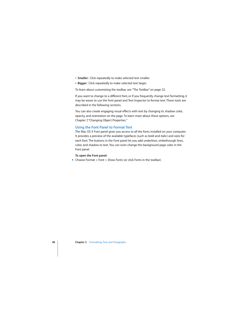 Using the font panel to format text | Apple Pages User Manual | Page 48 / 192