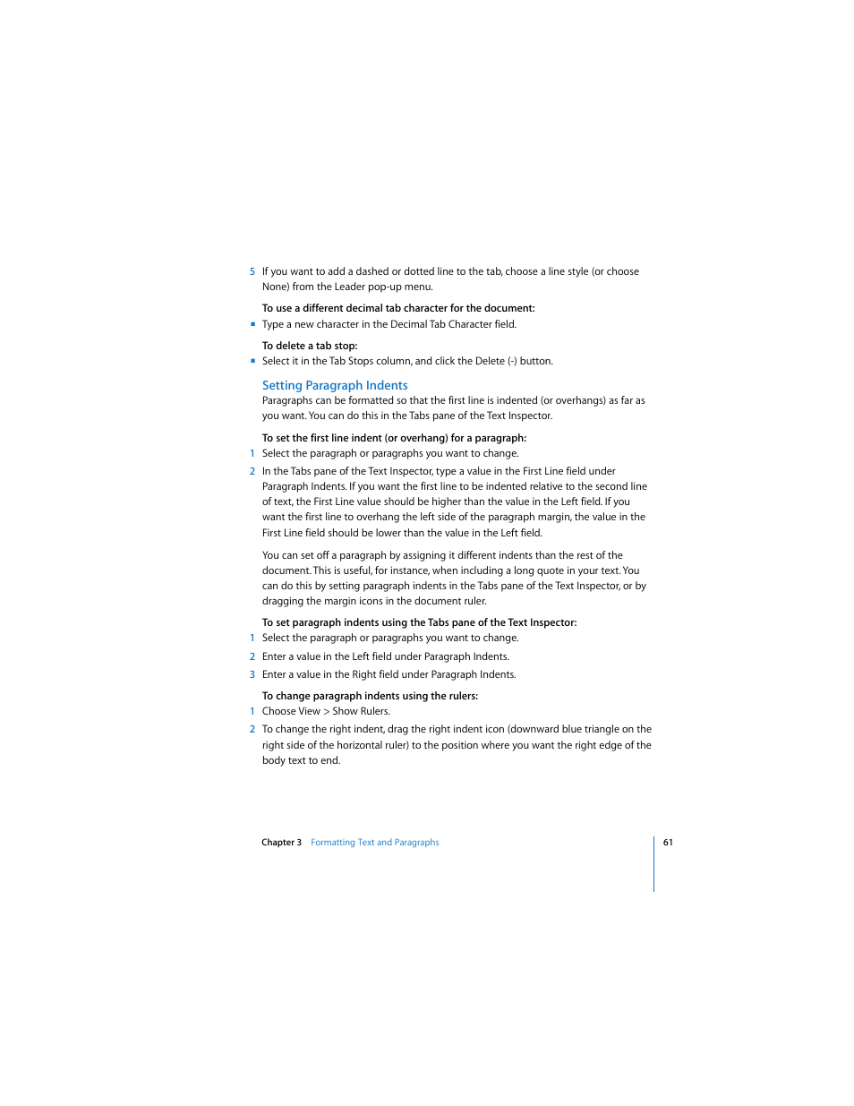 Setting paragraph indents | Apple Pages User Manual | Page 61 / 192