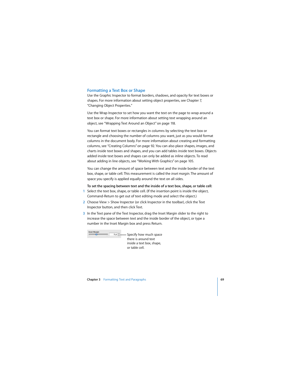 Formatting a text box or shape | Apple Pages User Manual | Page 69 / 192