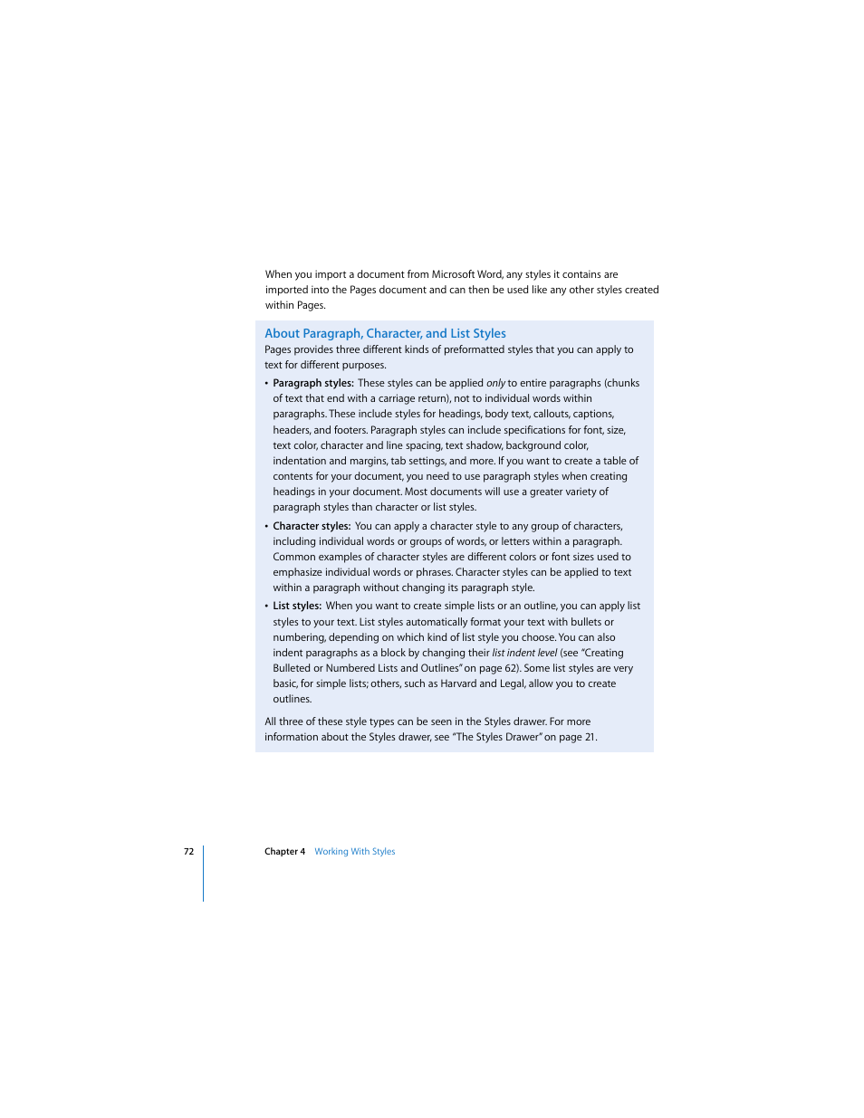 About paragraph, character, and list styles | Apple Pages User Manual | Page 72 / 192