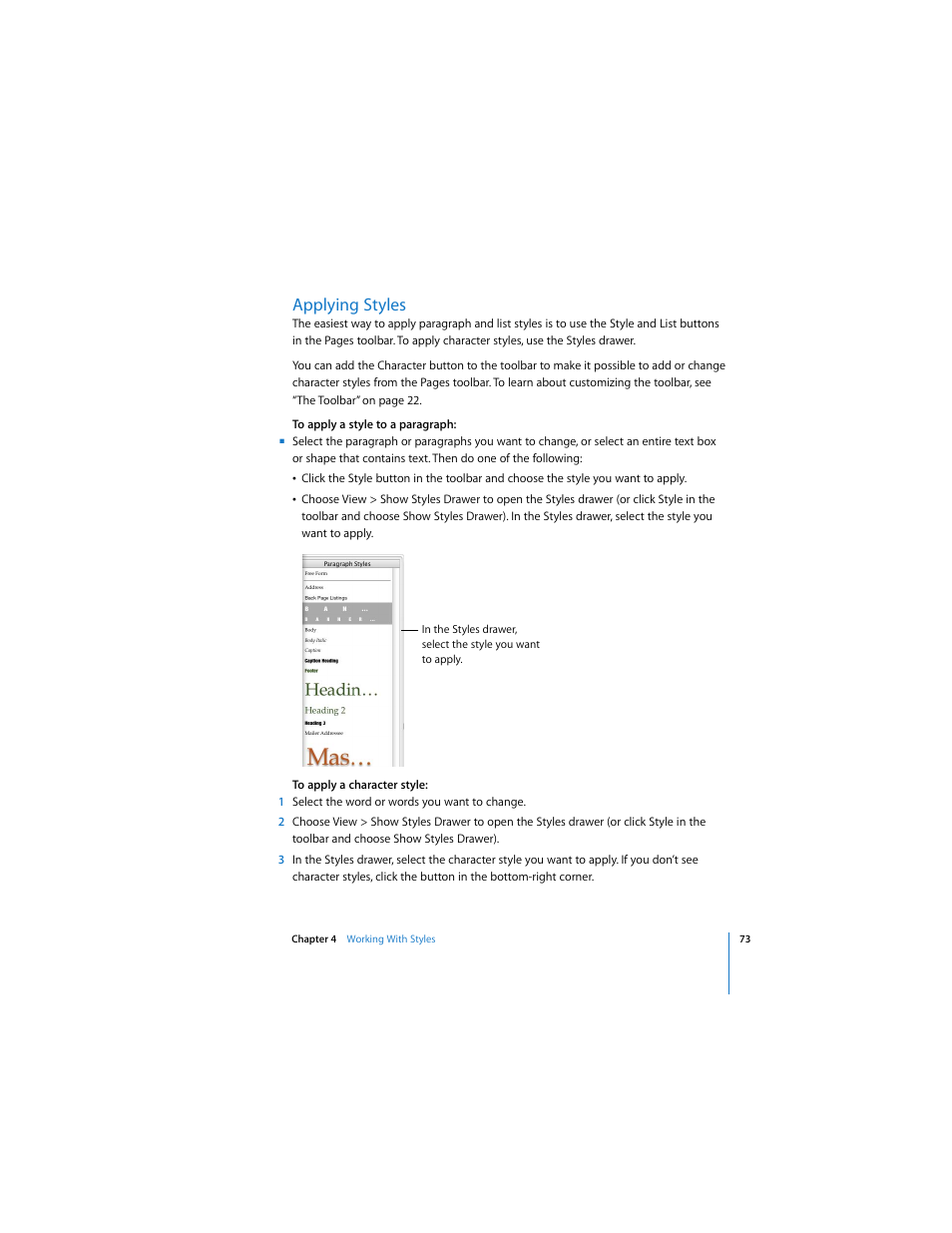 Applying styles | Apple Pages User Manual | Page 73 / 192