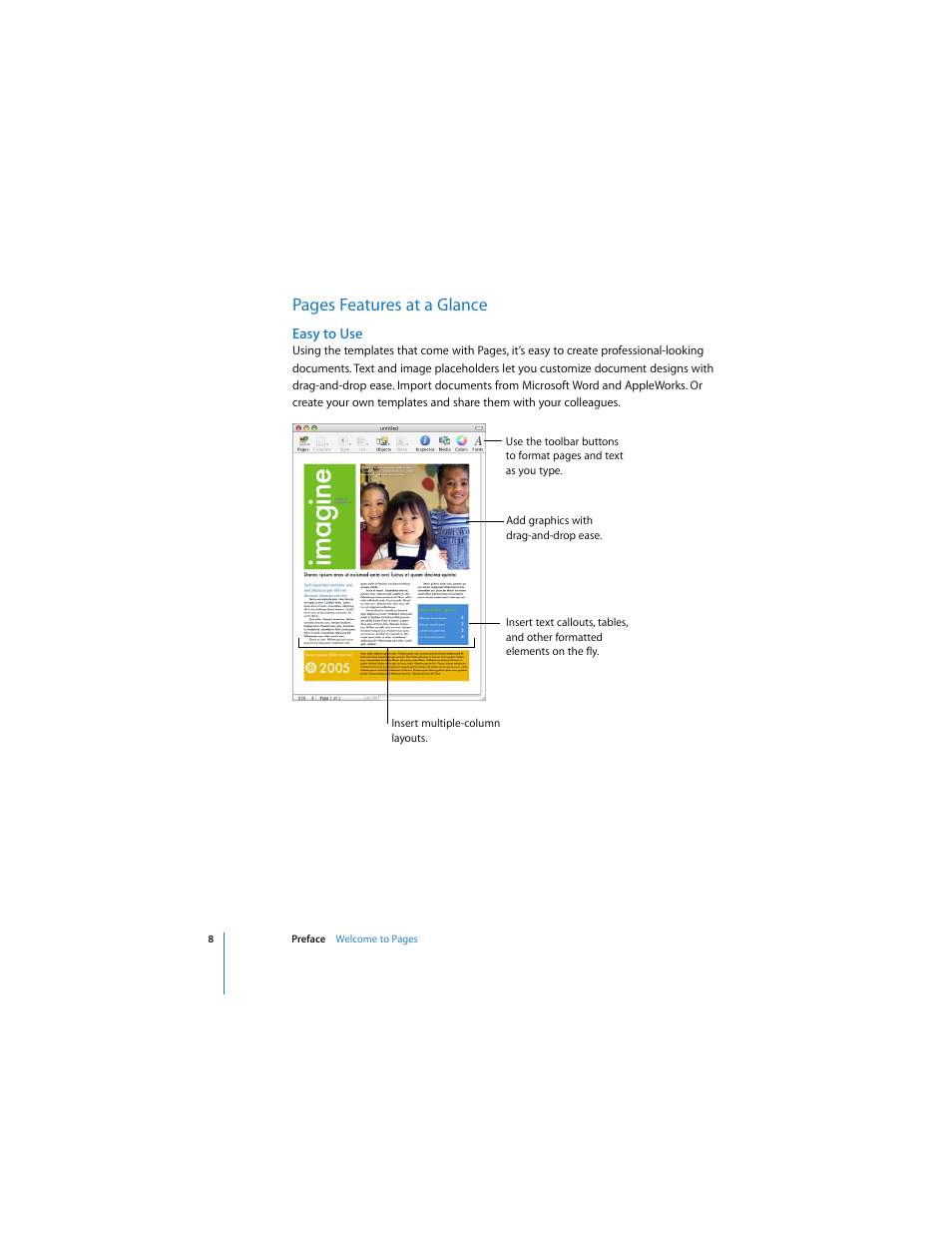 Easy to use, Pages features at a glance | Apple Pages User Manual | Page 8 / 192