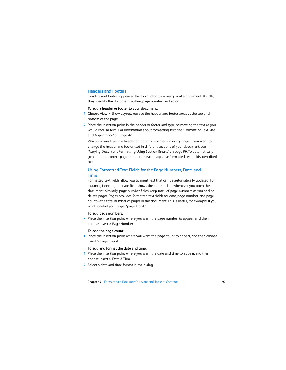 Headers and footers | Apple Pages User Manual | Page 97 / 192
