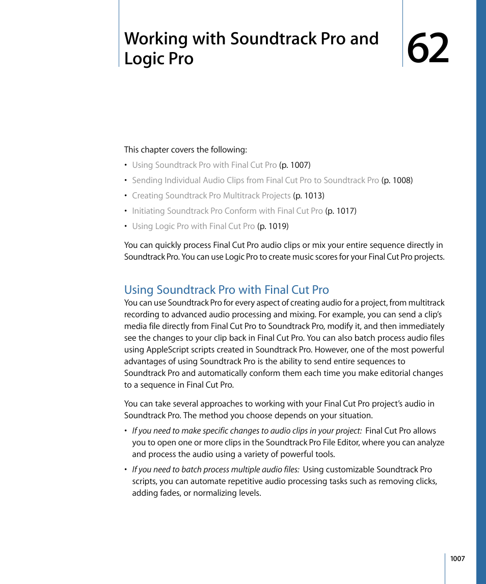 Working with soundtrack pro and logic pro, Using soundtrack pro with final cut pro | Apple Final Cut Pro 7 User Manual | Page 1007 / 1990