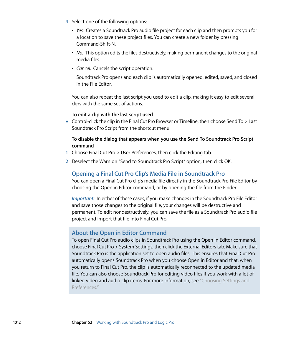 About the open in editor command | Apple Final Cut Pro 7 User Manual | Page 1012 / 1990